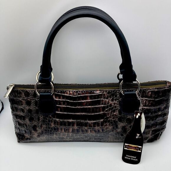 Insulated Wine Clutch Alligator Print Patent Copper Brown NWT - Picture 1 of 7